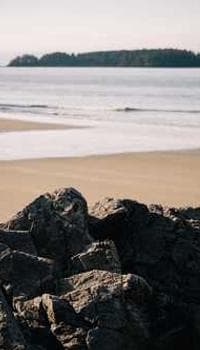 a person standing on a beach next to a body of water