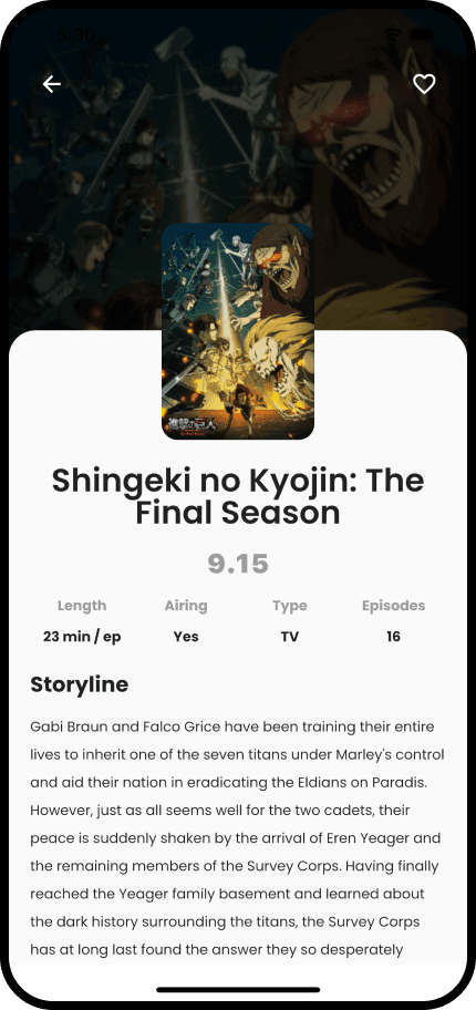 Animeze anime detail screen snapshot